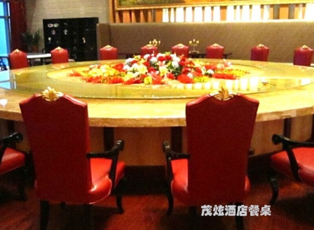 广州酒店包间大型电动餐桌转盘安装图片