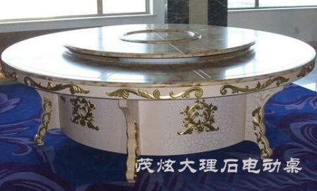 超大大理石餐台电动转盘餐桌图片